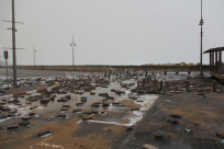 بالصور: الأجواء العاصفة الجوية تتسبب بأضرار بالغة في مصف ميناء يافا 